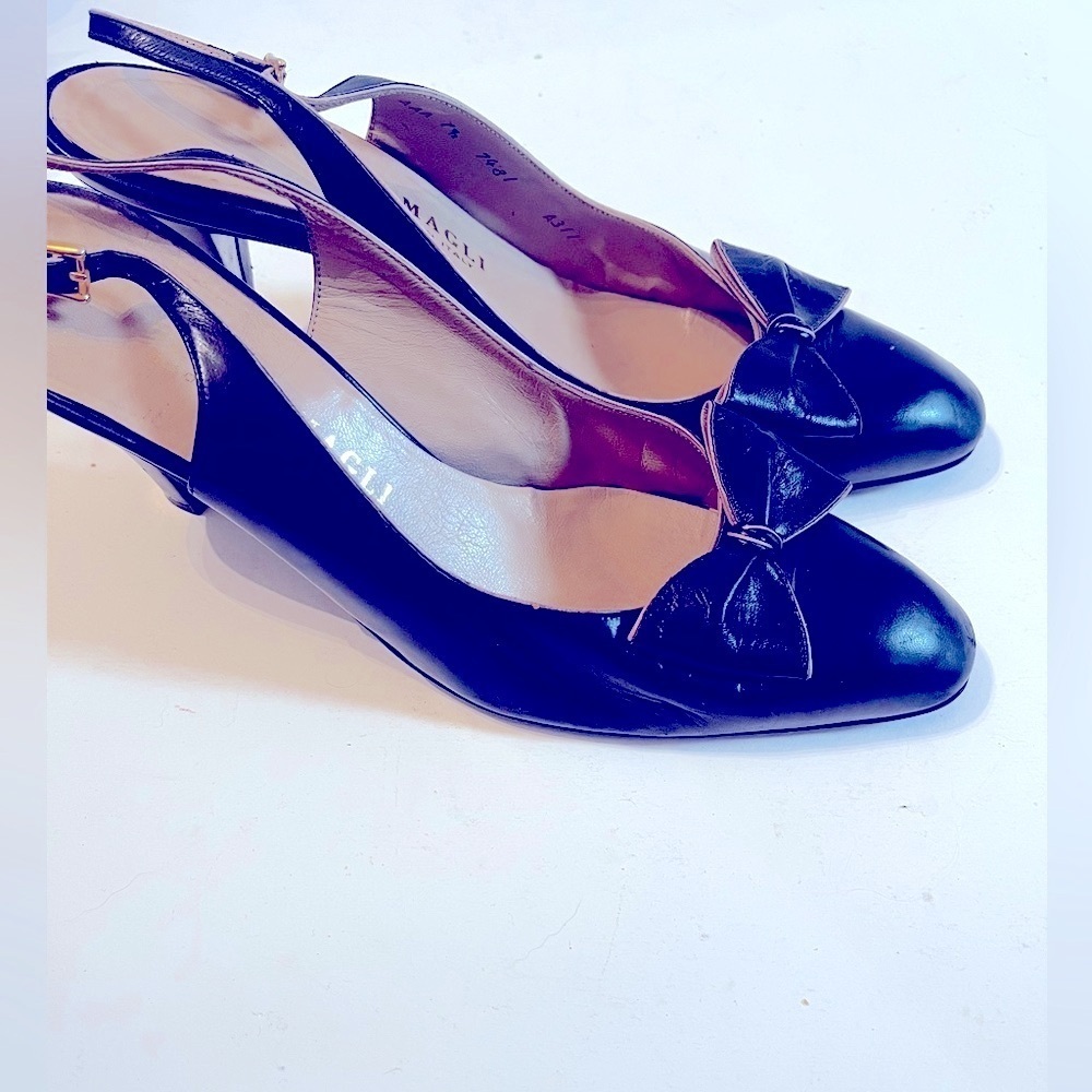 Bruno Magli Black Leather Heels Bow Tie 3” Heels Size 7.5 AAA Women - Picture 4 of 9
